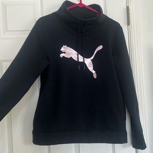 PUMA Black hoodie string hoodie sweatshirt PUMA neck cover hoodie top winter